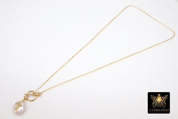 14 K Gold Pearl Cross Rolo Necklace, Gold Filled Toggle Front Wrap Choker - A Girls Gems